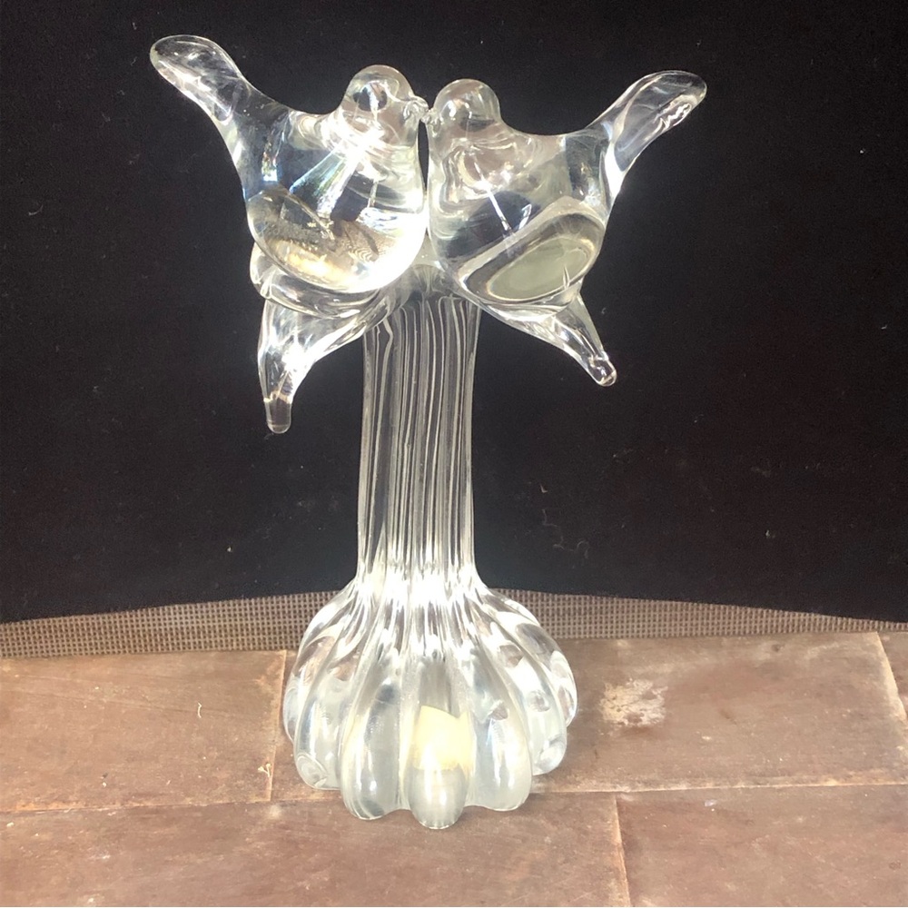 Vintage Mid-Century Modern Handmade Crystal 2 Love Birds on Tree Branch Figurine - Picture 5 of 9